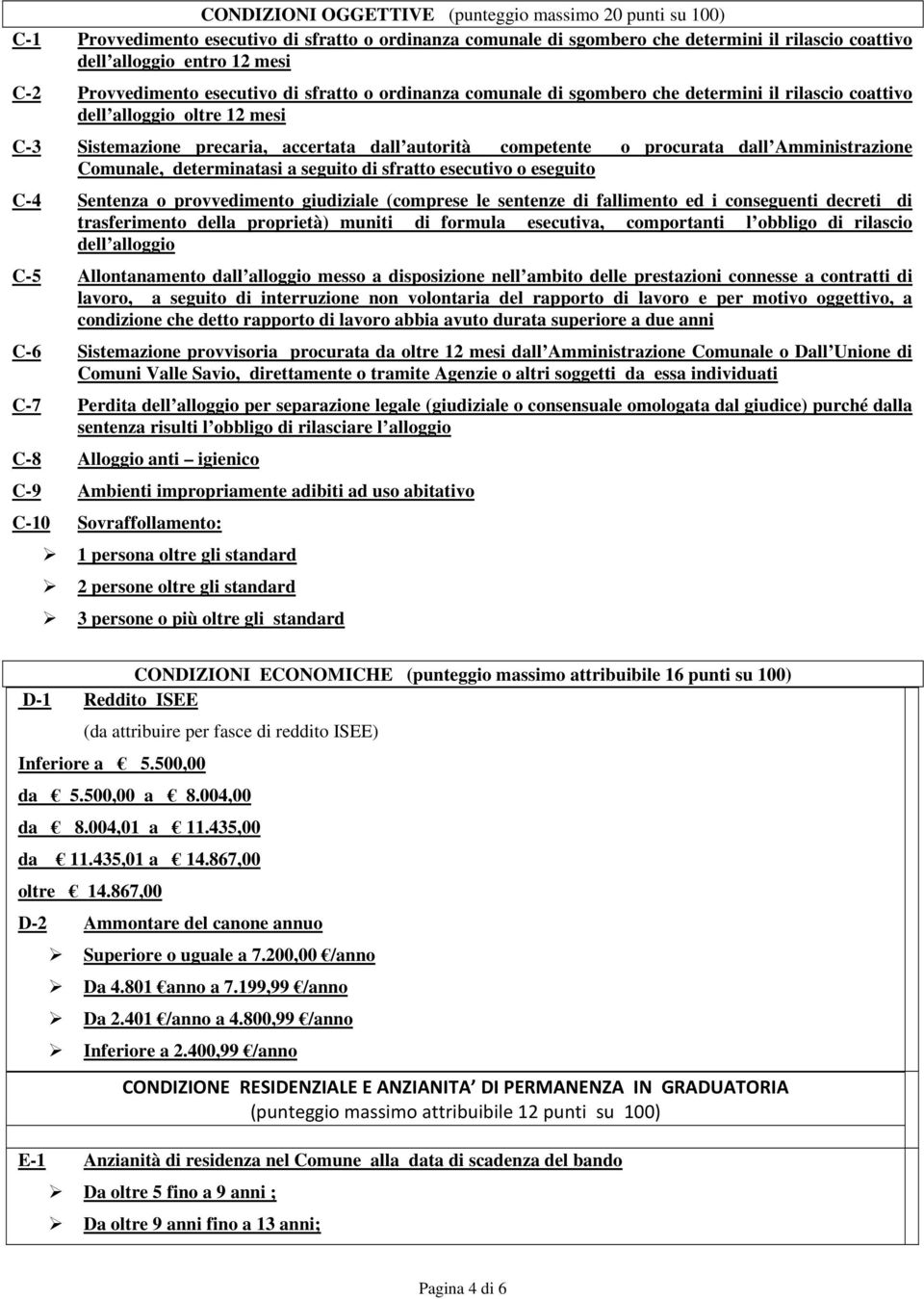 procurata dall Amministrazione Comunale, determinatasi a seguito di sfratto esecutivo o eseguito C-4 Sentenza o provvedimento giudiziale (comprese le sentenze di fallimento ed i conseguenti decreti