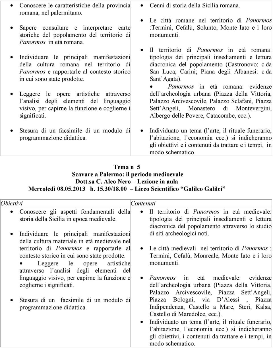 Leggere le opere artistiche attraverso l analisi degli elementi del linguaggio visivo, per capirne la funzione e coglierne i significati. Cenni di storia della Sicilia romana.