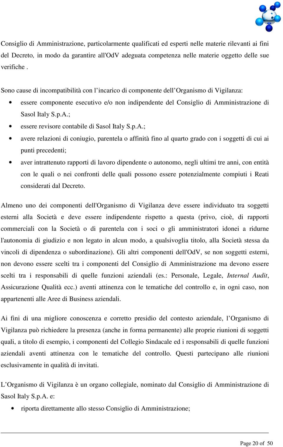 ministrazione di Sasol Italy S.p.A.