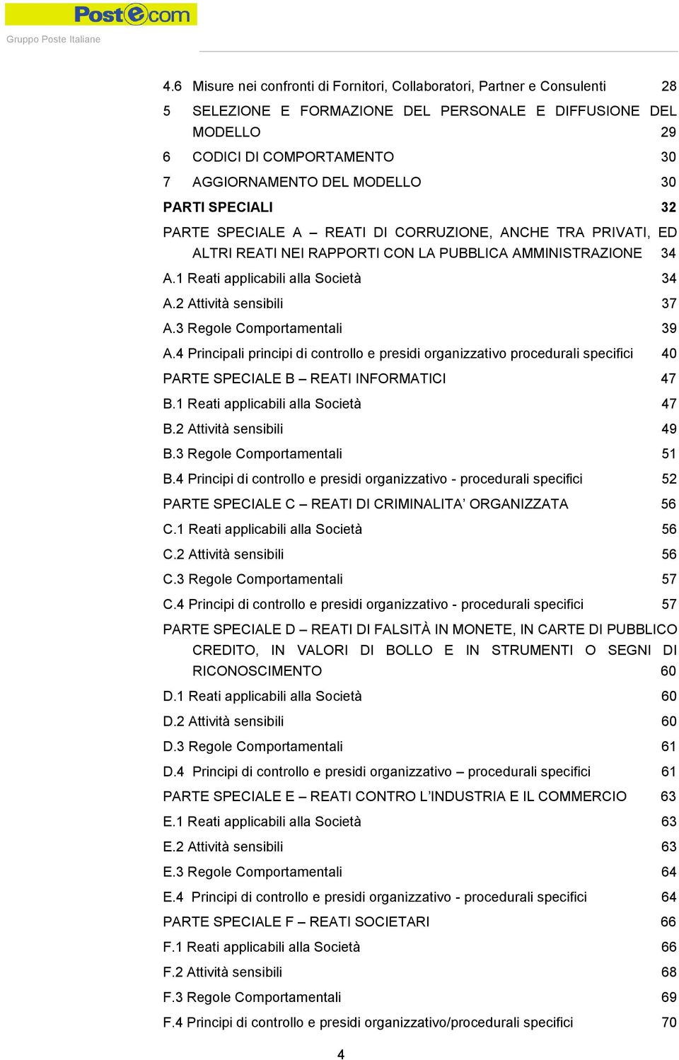 2 Attività sensibili 37 A.3 Regole Comportamentali 39 A.4 Principali principi di controllo e presidi organizzativo procedurali specifici 40 PARTE SPECIALE B REATI INFORMATICI 47 B.