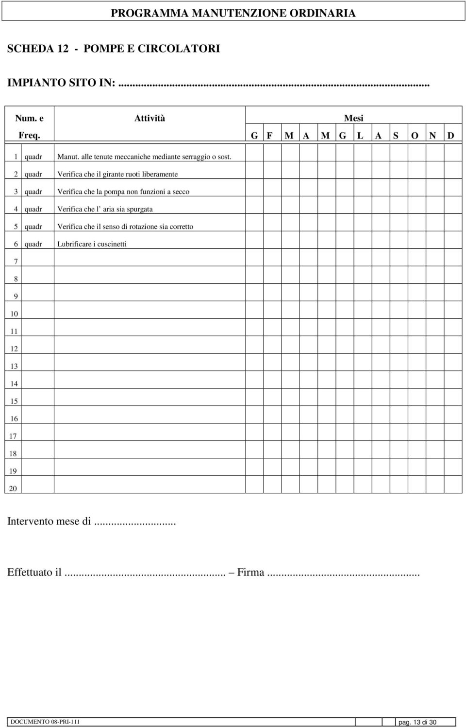 2 quadr Verifica che il girante ruoti liberamente 3 quadr Verifica che la pompa non