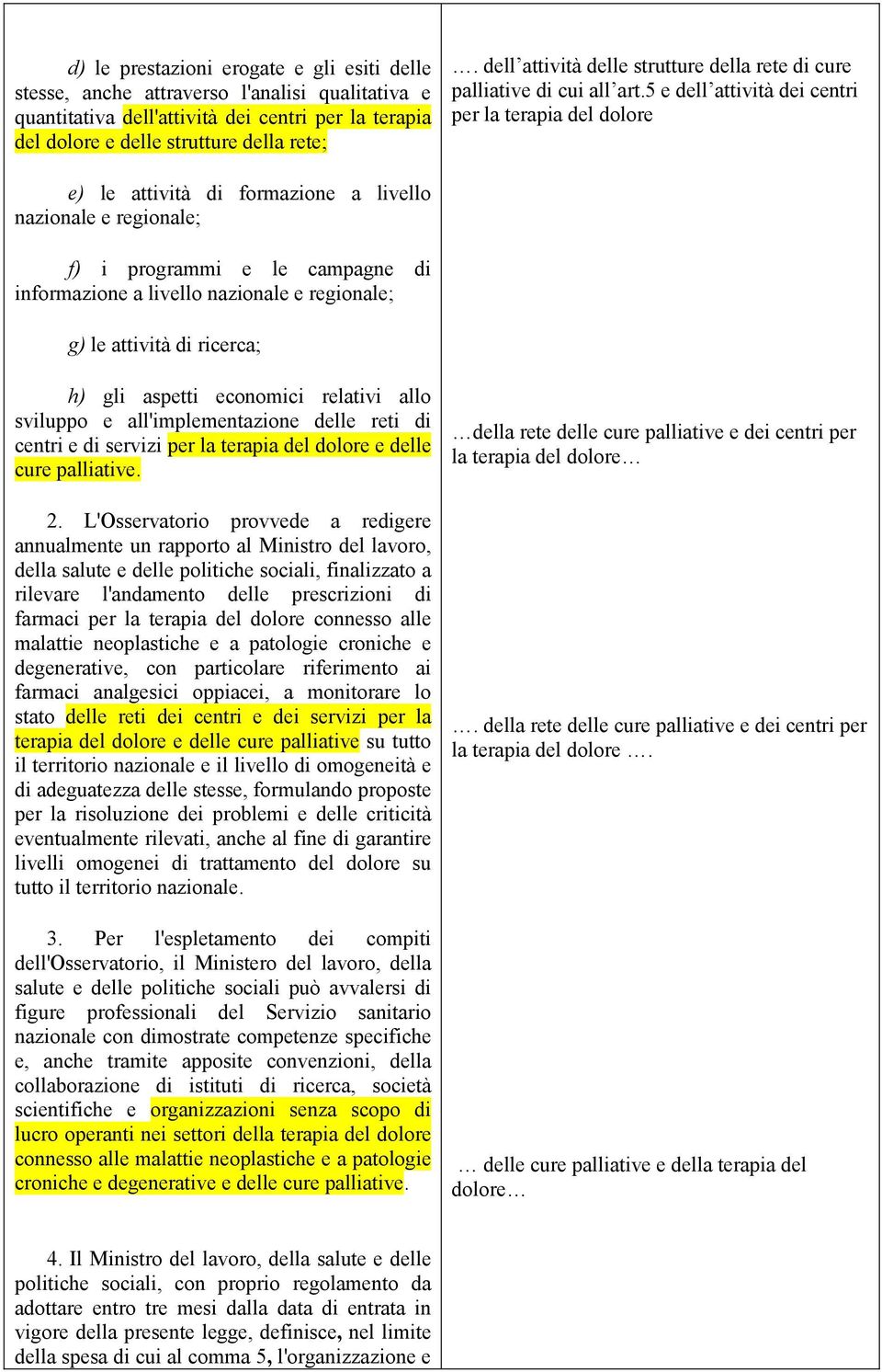 5 e dell attività dei centri per la terapia del dolore e) le attività di formazione a livello nazionale e regionale; f) i programmi e le campagne di informazione a livello nazionale e regionale; g)