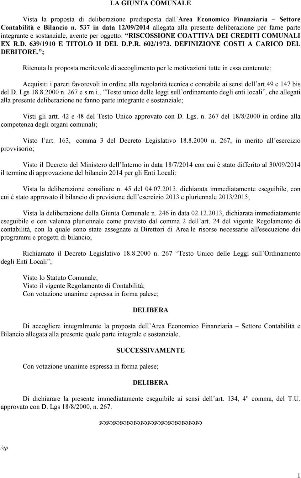 P.R. 602/1973. DEFINIZIONE COSTI A CARICO DEL DEBITORE.