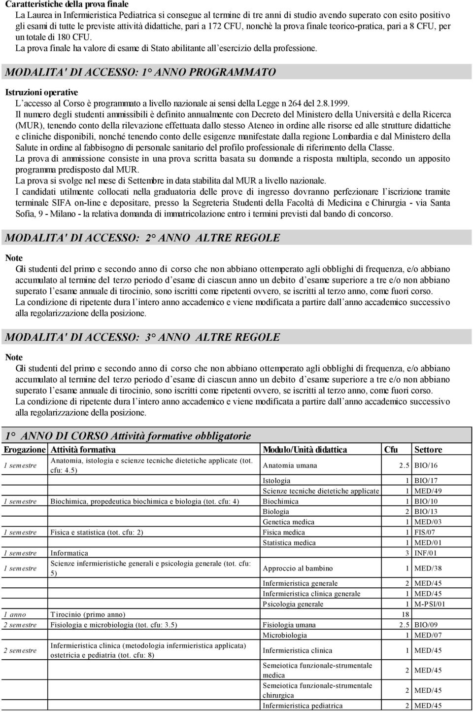 MODALITA' DI ACCESSO: 1 ANNO PROGRAMMATO Istruzioni operative L accesso al Corso è programmato a livello nazionale ai sensi della Legge n 264 del 2.8.1999.