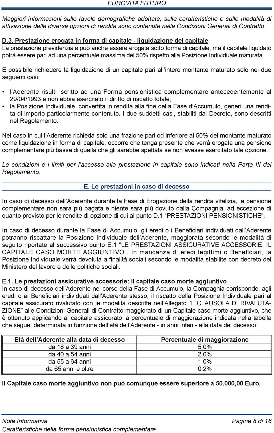 una percentuale massima del 50% rispetto alla Posizione individuale maturata.