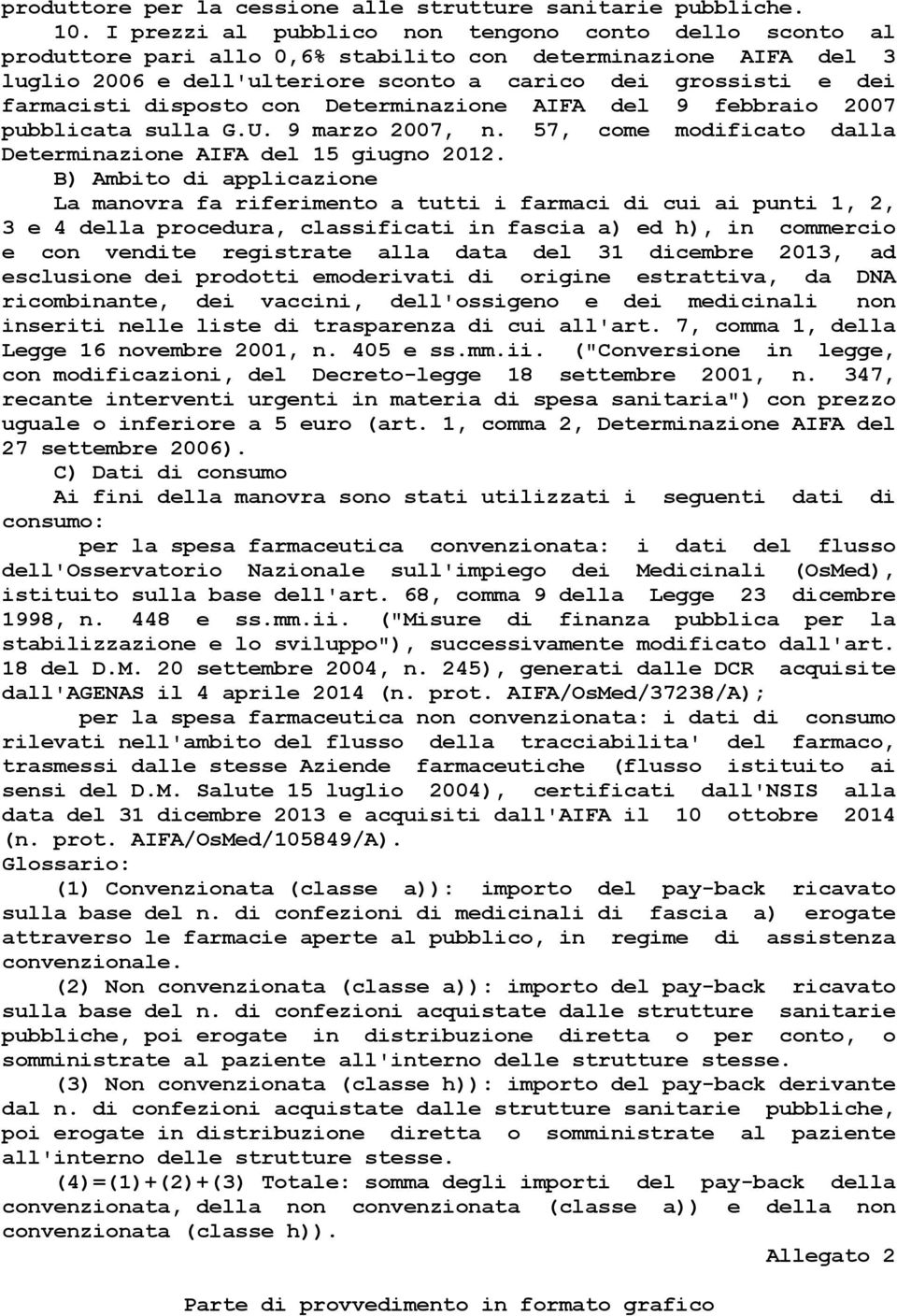 disposto con Determinazione AIFA del 9 febbraio 2007 pubblicata sulla G.U. 9 marzo 2007, n. 57, come modificato dalla Determinazione AIFA del 15 giugno 2012.