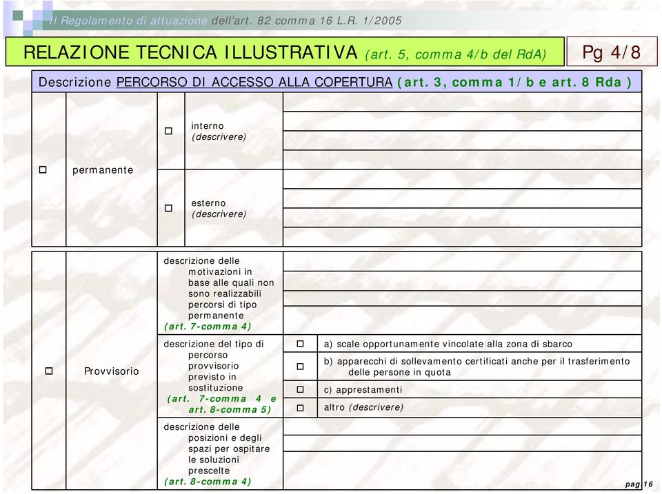 7-comma 4) Provvisorio descrizione del tipo di percorso provvisorio previsto in sostituzione (art. 7-comma 4 e art.