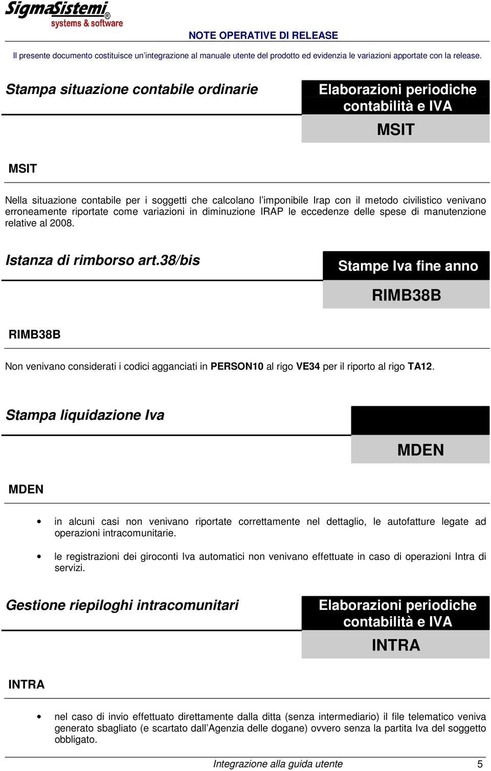 civilistico venivano erroneamente riportate come variazioni in diminuzione IRAP le eccedenze delle spese di manutenzione relative al 2008. Istanza di rimborso art.