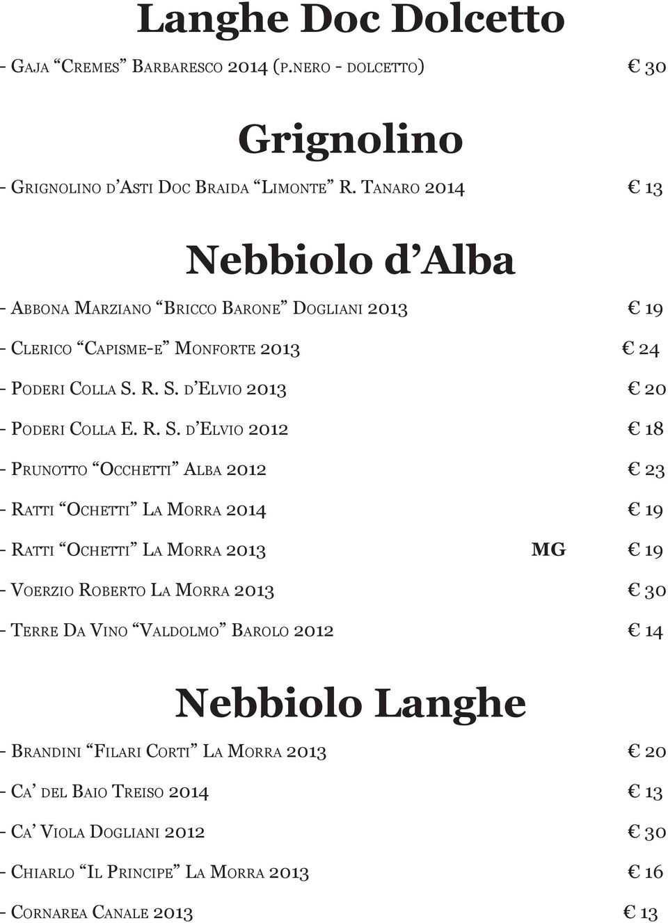 R. S. d Elvio 2012 18 - Prunotto Occhetti Alba 2012 23 - Ratti Ochetti La Morra 2014 19 - Ratti Ochetti La Morra 2013 MG 19 - Voerzio Roberto La Morra 2013 30 - Terre Da