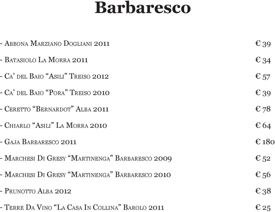 2010 64 - Gaja Barbaresco 2011 180 - Marchesi Di Gresy Martinenga Barbaresco 2009 52 - Marchesi Di