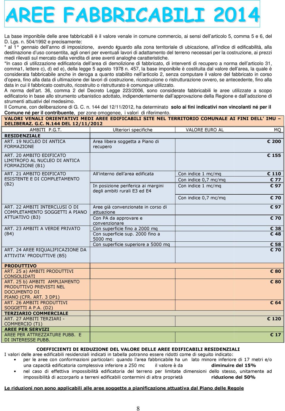 eventuali lavori di adattamento del terreno necessari per la costruzione, ai prezzi medi rilevati sul mercato dalla vendita di aree aventi analoghe caratteristiche.