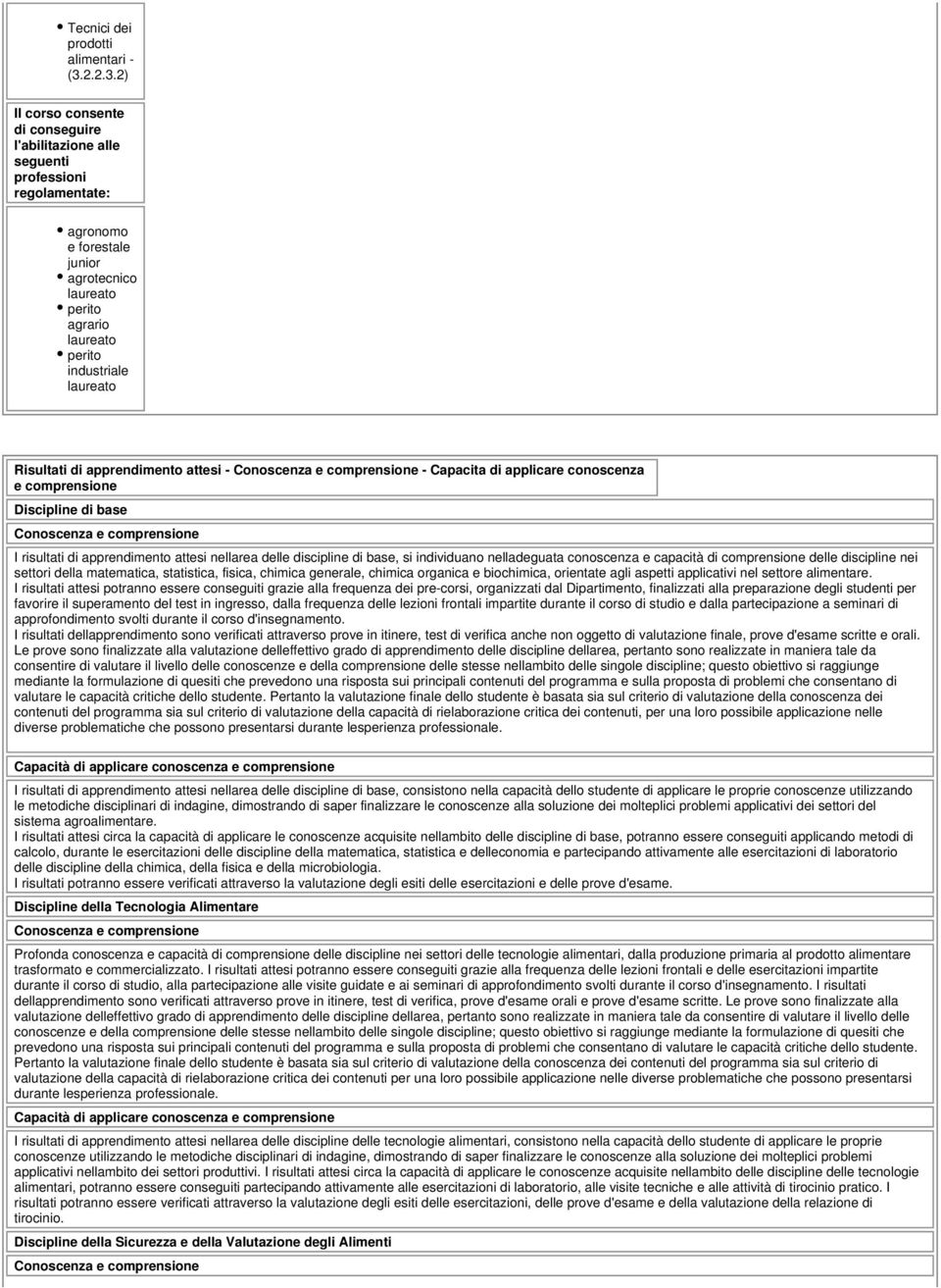 2) Il corso consente di conseguire l'abilitazione alle seguenti professioni regolamentate: agronomo e forestale junior agrotecnico laureato perito agrario laureato perito industriale laureato