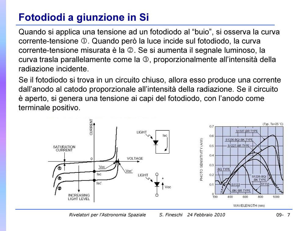 Se si aumenta il segnale luminoso, la curva trasla parallelamente come la, proporzionalmente all intensità della radiazione incidente.