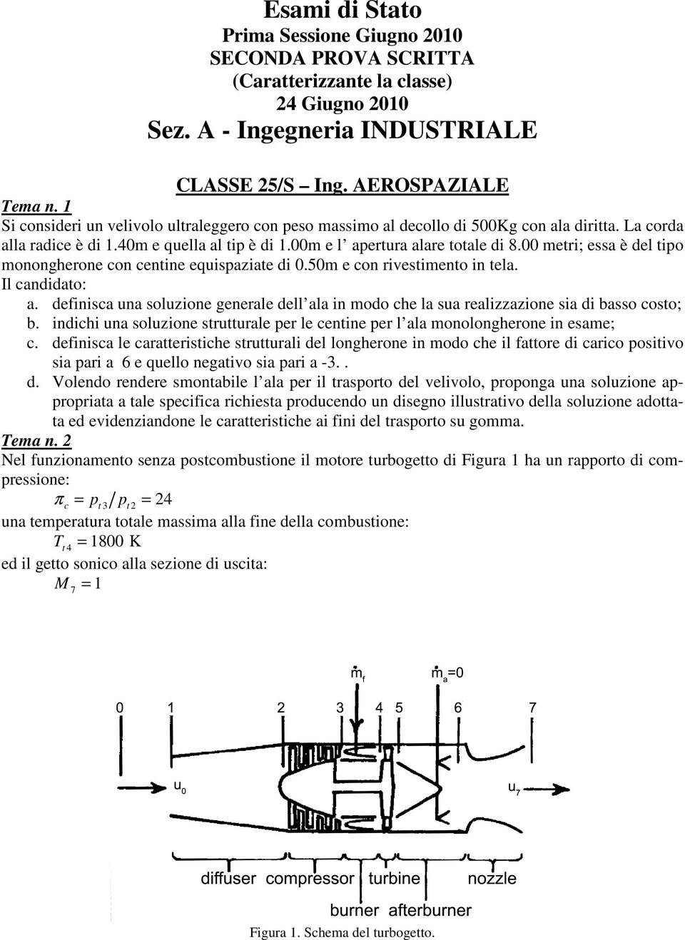 00 metri; essa è del tipo monongherone con centine equispaziate di 0.50m e con rivestimento in tela. Il candidato: a.