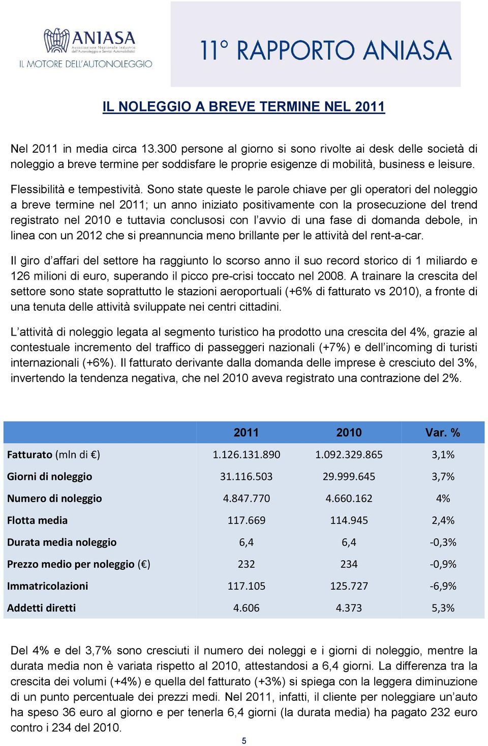 Sono state queste le parole chiave per gli operatori del noleggio a breve termine nel 2011; un anno iniziato positivamente con la prosecuzione del trend registrato nel 2010 e tuttavia conclusosi con