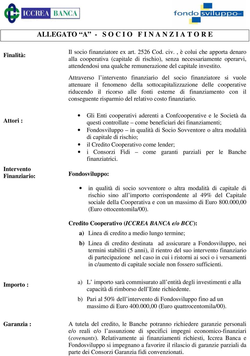 Attraverso l intervento finanziario del socio finanziatore si vuole attenuare il fenomeno della sottocapitalizzazione delle cooperative riducendo il ricorso alle fonti esterne di finanziamento con il