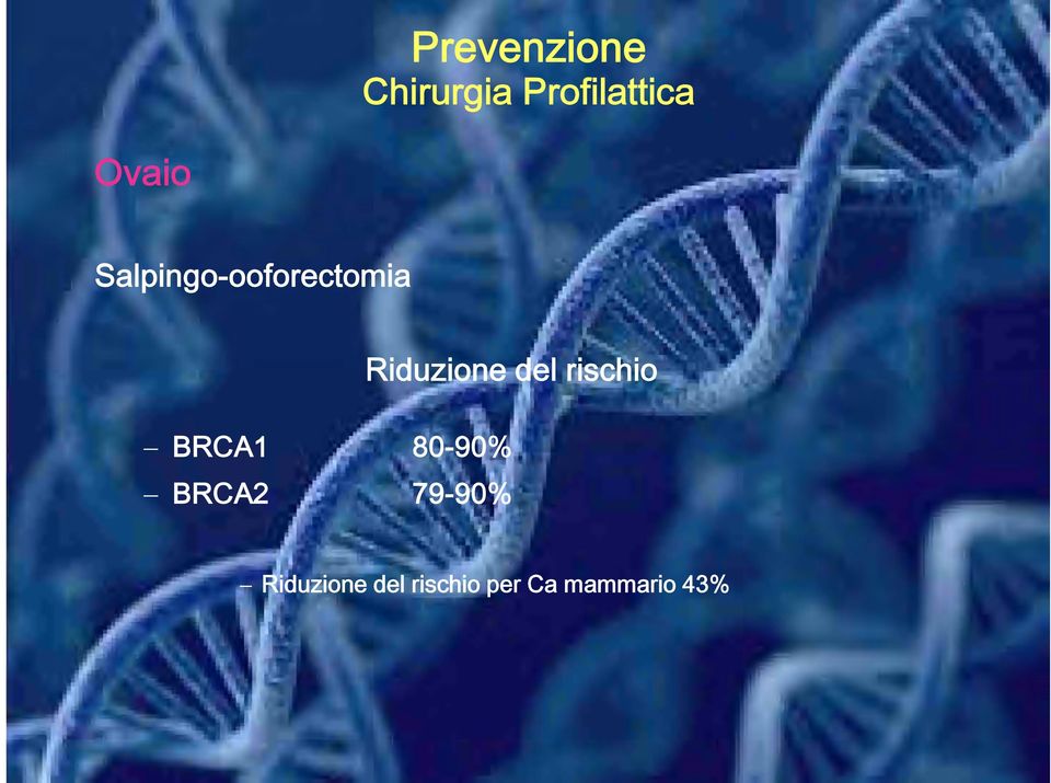 del rischio BRCA1 80-90% BRCA2 79-90%