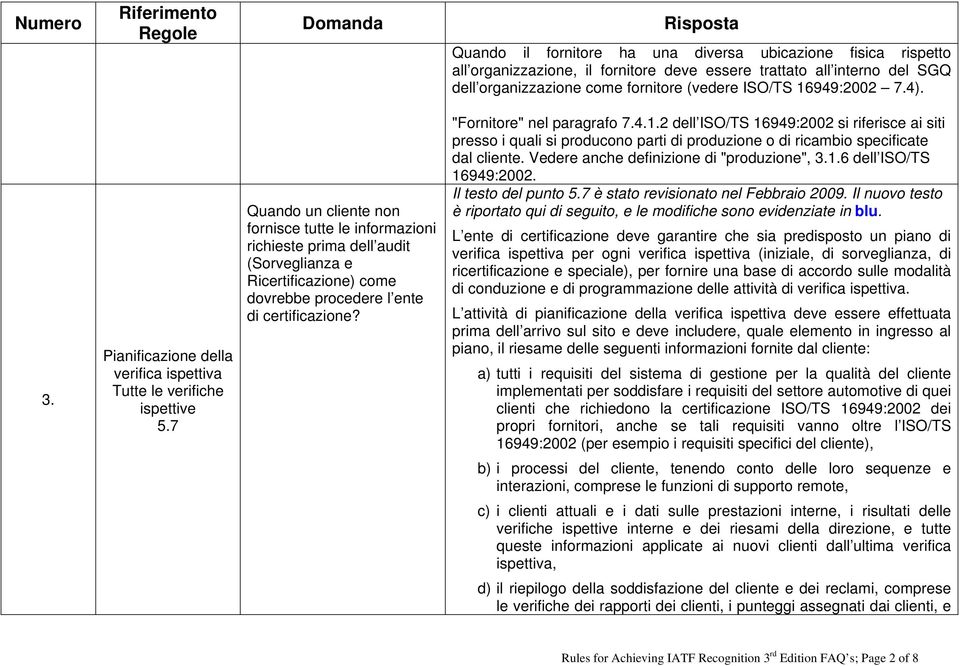 7 Quando un cliente non fornisce tutte le informazioni richieste prima dell audit (Sorveglianza e Ricertificazione) come dovrebbe procedere l ente di certificazione? "Fornitore" nel paragrafo 7.4.1.