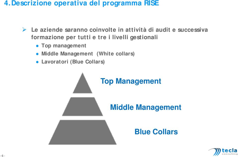 tre i livelli gestionali Top management Middle Management (White
