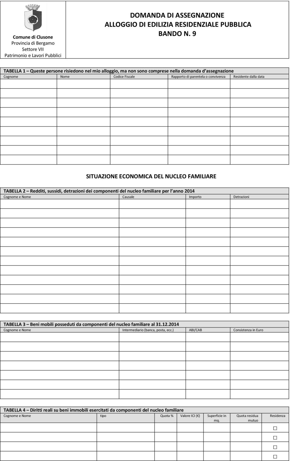 mobili posseduti da componenti del nucleo familiare al 31.12.2014 Cognome e Nome Intermediario (banca, posta, ecc.