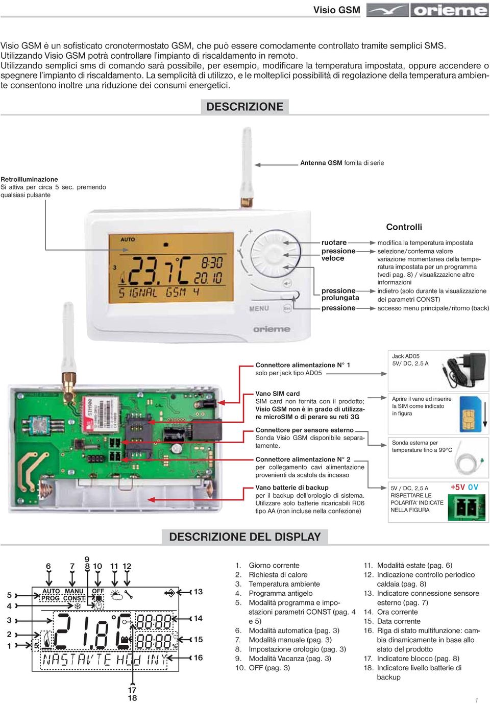 La semplicià di uilizzo, e le moleplici possibilià di regolazione della emperaura ambiene consenono inolre una riduzione dei consumi energeici. DESCRIZIONE Reroilluminazione Si aiva per circa 5 sec.