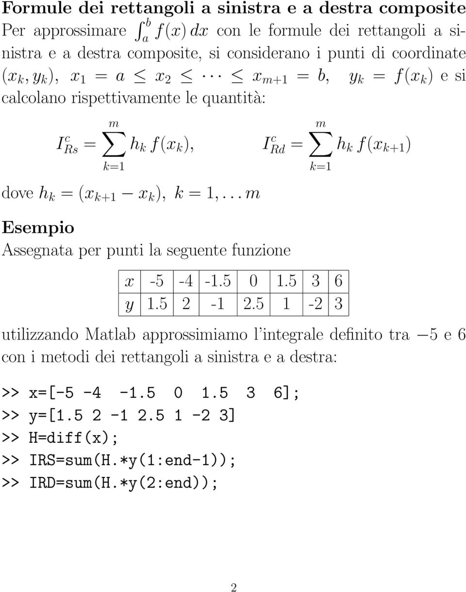 k ), k = 1,...m Esempio Assegnt per punti l seguente funzione x -5-4 -1.5 0 1.5 3 6 y 1.5 2-1 2.