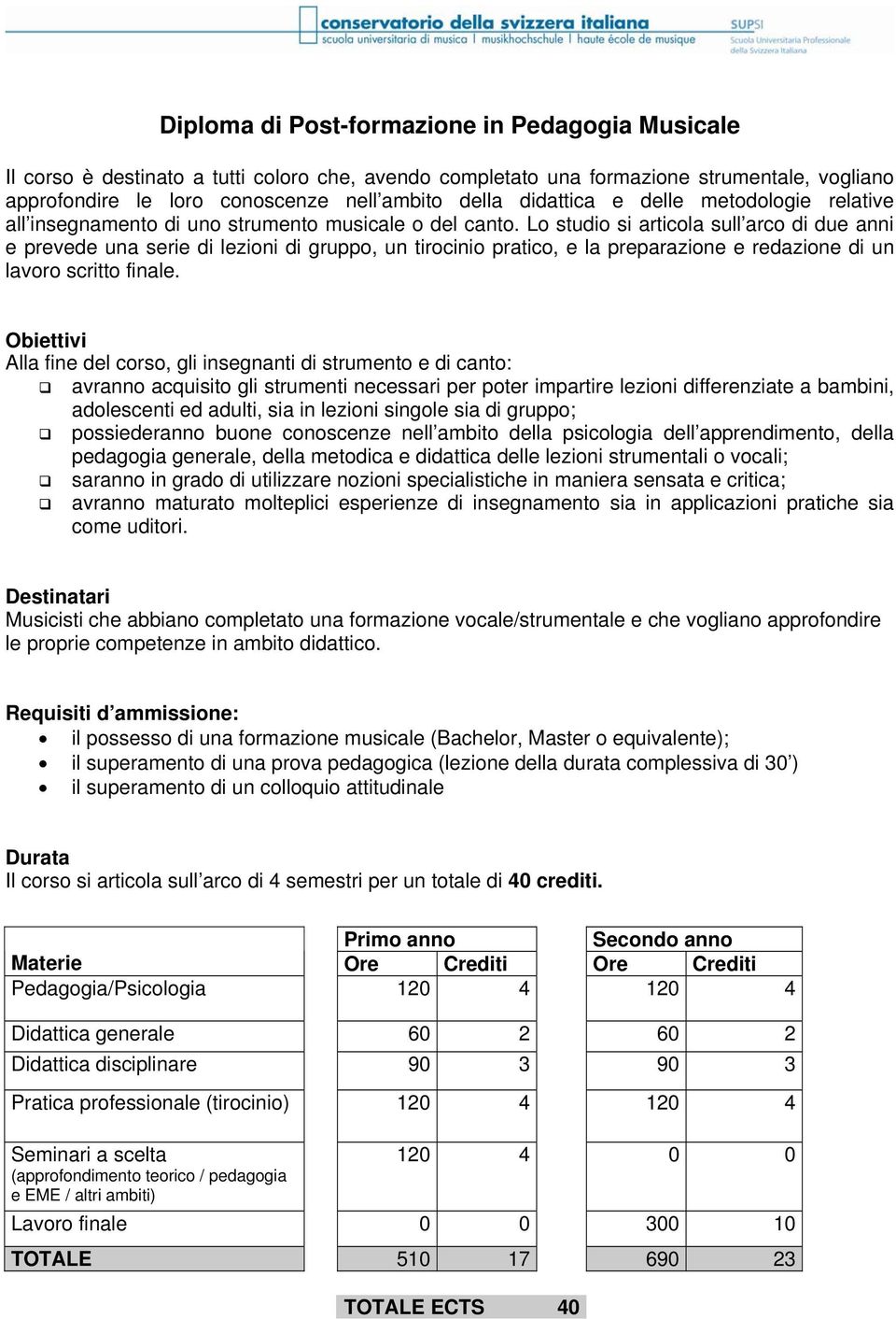 Lo studio si articola sull arco di due anni e prevede una serie di lezioni di gruppo, un tirocinio pratico, e la preparazione e redazione di un lavoro scritto finale.