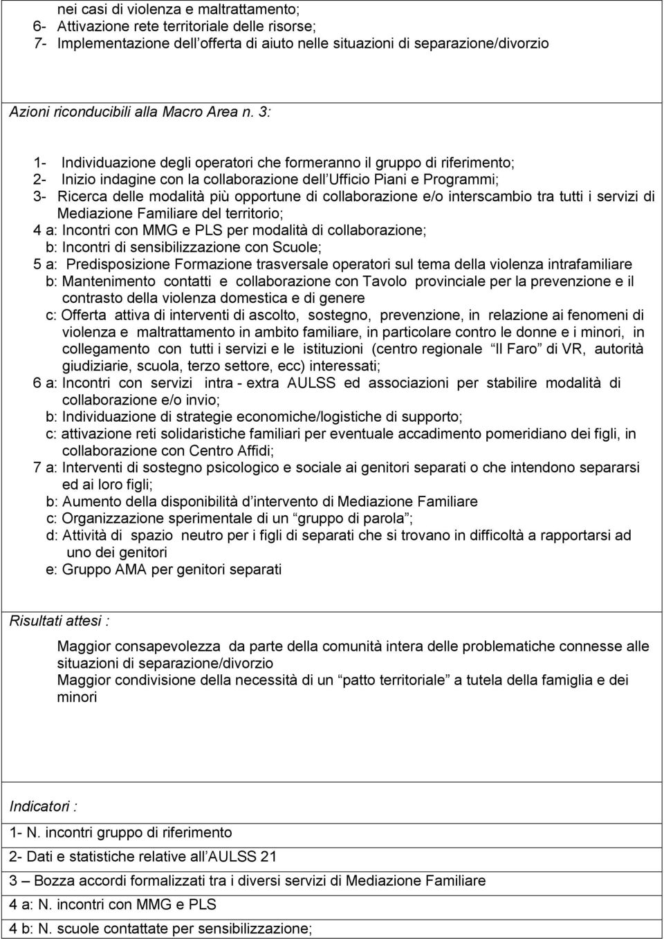 3: 1- Individuazione degli operatori che formeranno il gruppo di riferimento; 2- Inizio indagine con la collaborazione dell Ufficio Piani e Programmi; 3- Ricerca delle modalità più opportune di