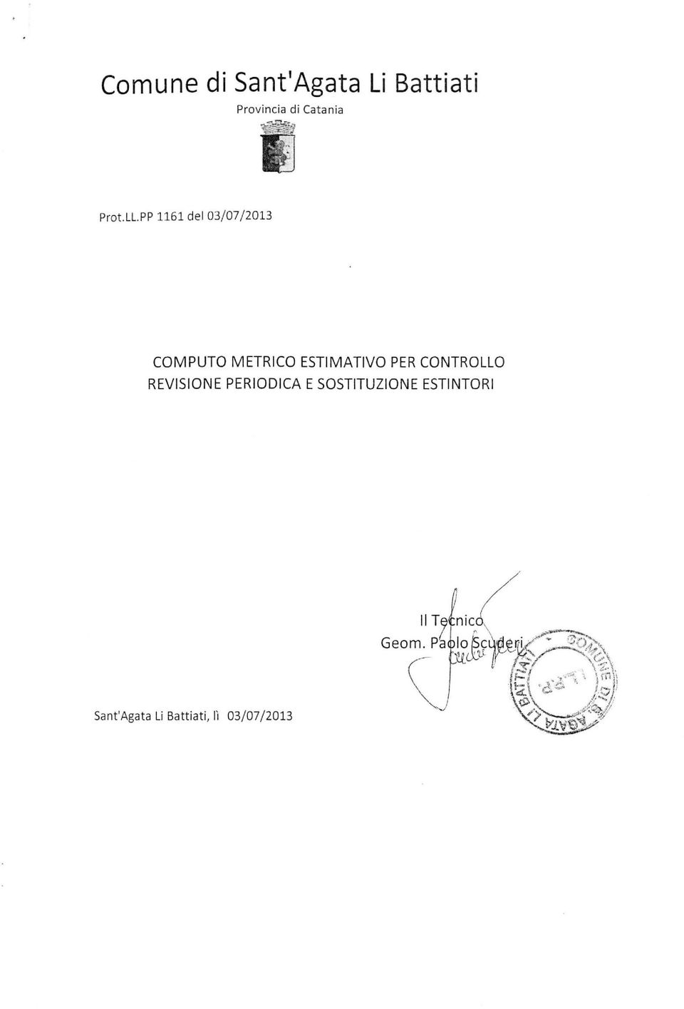 PP 1161 del 03/07/2013 COMPUTO METRICO ESTIMATIVO