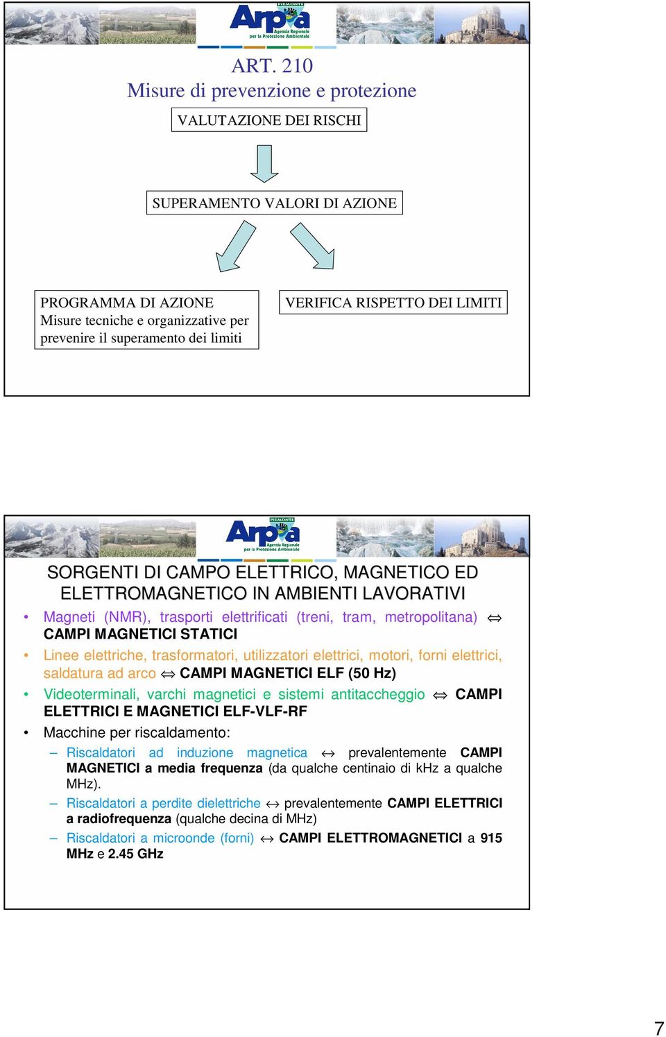 elettriche, trasformatori, utilizzatori elettrici, motori, forni elettrici, saldatura ad arco CAMPI MAGNETICI ELF (50 Hz) Videoterminali, varchi magnetici e sistemi antitaccheggio CAMPI ELETTRICI E