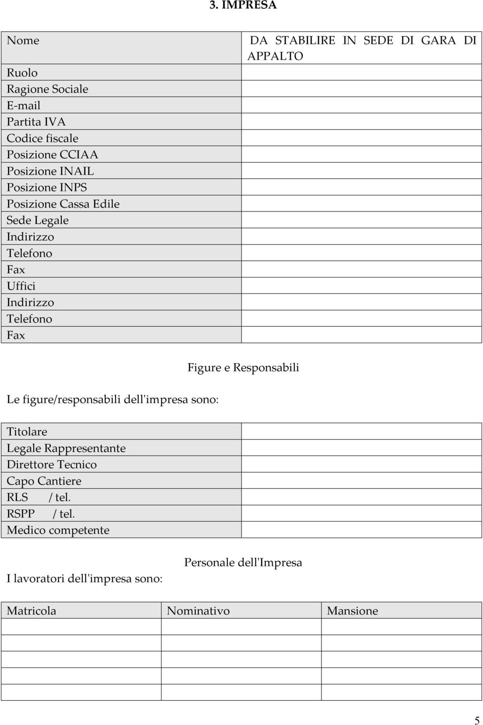 APPALTO Le figure/responsabili dell'impresa sono: Figure e Responsabili Titolare Legale Rappresentante Direttore Tecnico