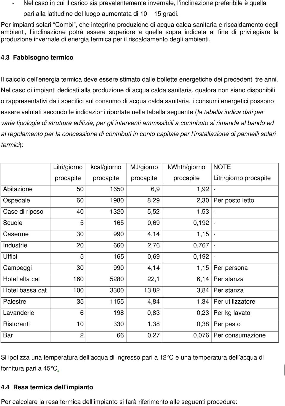 produzione invernale di energia termica per il riscaldamento degli ambienti. 4.