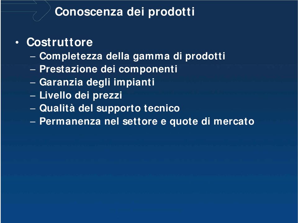 Garanzia degli impianti Livello dei prezzi Qualità