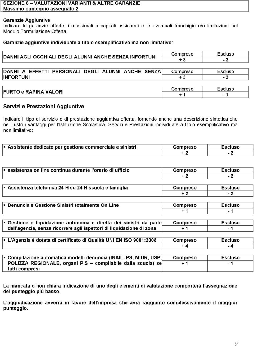 Garanzie aggiuntive individuate a titolo esemplificativo ma non limitativo: DANNI AGLI OCCHIALI DEGLI ALUNNI ANCHE SENZA INFORTUNI DANNI A EFFETTI PERSONALI DEGLI ALUNNI ANCHE SENZA INFORTUNI FURTO e