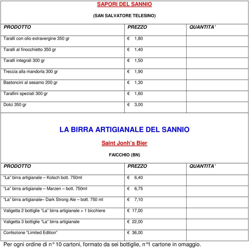 artigianale Kolsch bott. 750ml 6,40 La birra artigianale Marzen bott. 750ml 6,75 La birra artigianale Dark Strong Ale bott.