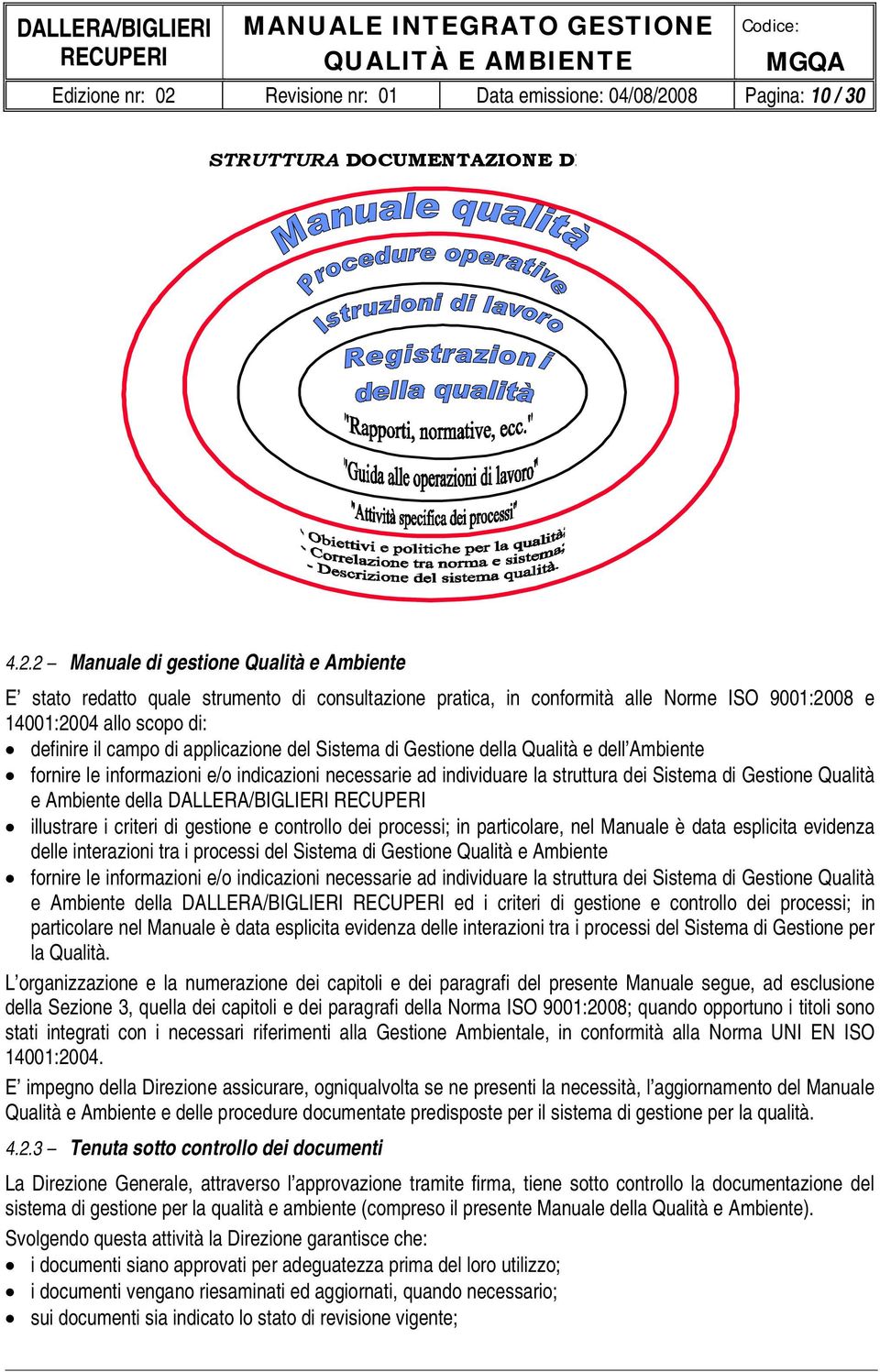 08 Pagina: 10 / 30 STRUTTURA DOCUMENTAZIONE DELLA QUALITÀ 4.2.