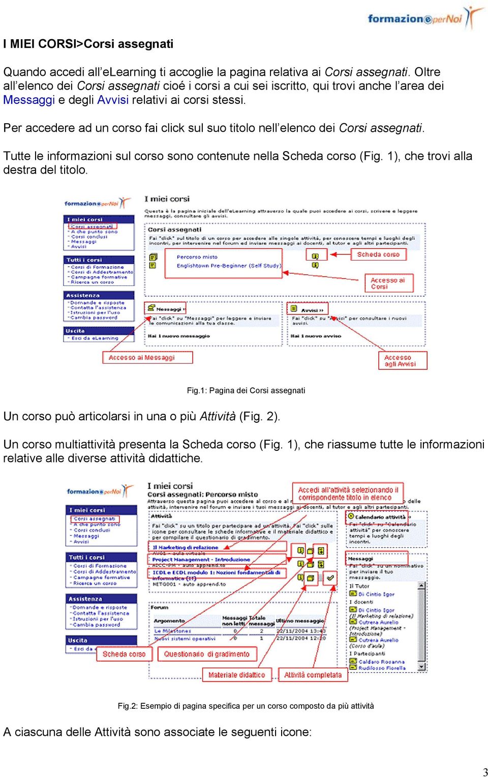 Per accedere ad un corso fai click sul suo titolo nell elenco dei Corsi assegnati. Tutte le informazioni sul corso sono contenute nella Scheda corso (Fig. 1), che trovi alla destra del titolo. Fig.