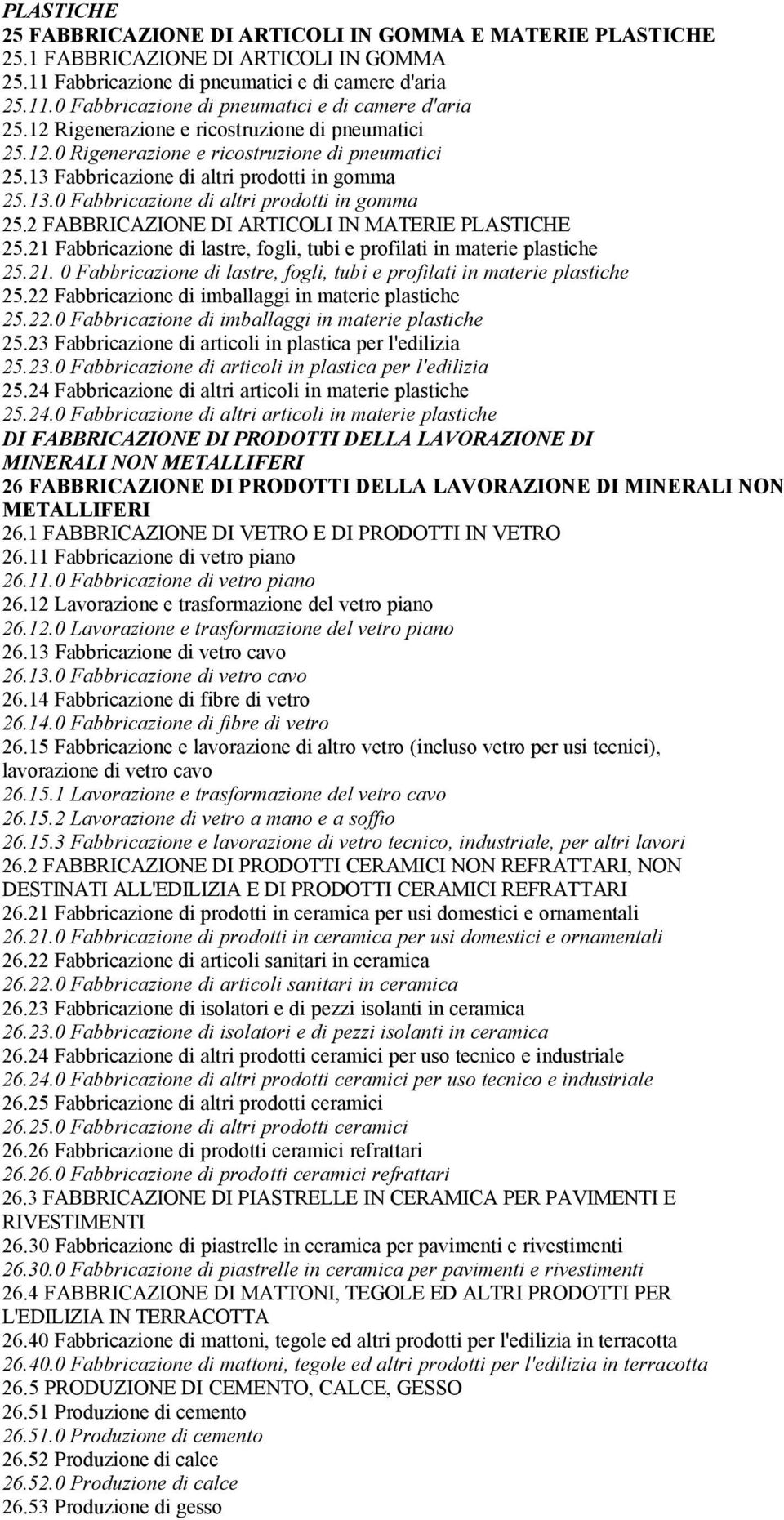 2 FABBRICAZIONE DI ARTICOLI IN MATERIE PLASTICHE 25.21 Fabbricazione di lastre, fogli, tubi e profilati in materie plastiche 25.21. 0 Fabbricazione di lastre, fogli, tubi e profilati in materie plastiche 25.