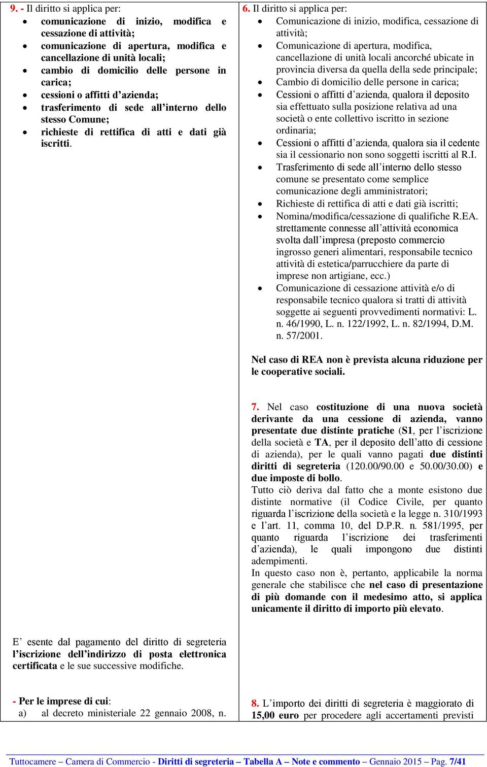 Il diritto si applica per: Comunicazione di inizio, modifica, cessazione di attività; Comunicazione di apertura, modifica, cancellazione di unità locali ancorché ubicate in provincia diversa da