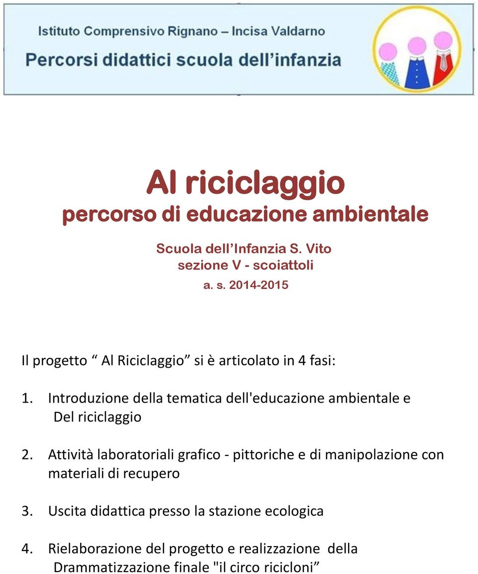 Introduzione della tematica dell'educazione ambientale e Del riciclaggio 2.