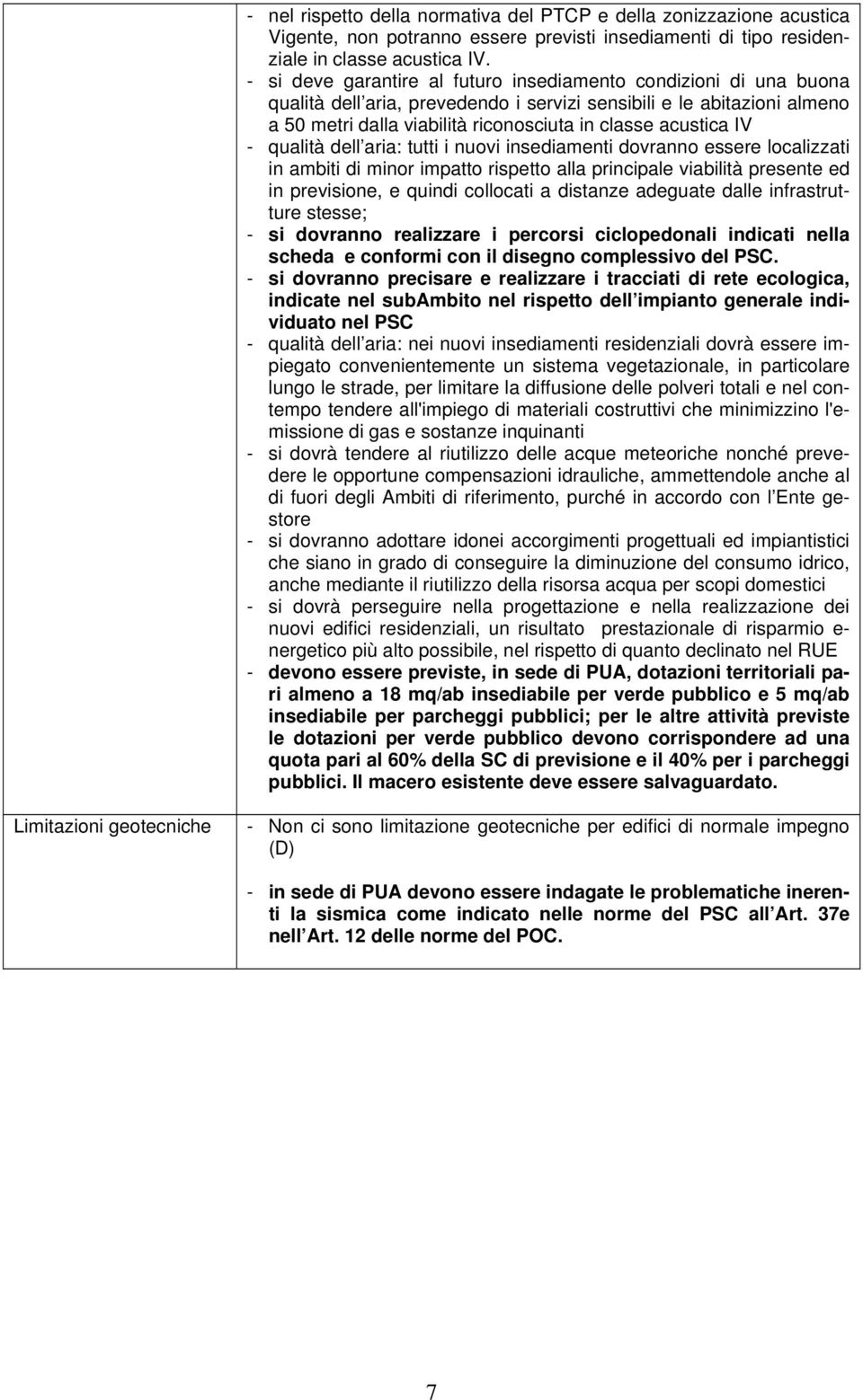 IV - qualità dell aria: tutti i nuovi insediamenti dovranno essere localizzati in ambiti di minor impatto rispetto alla principale viabilità presente ed in previsione, e quindi collocati a distanze