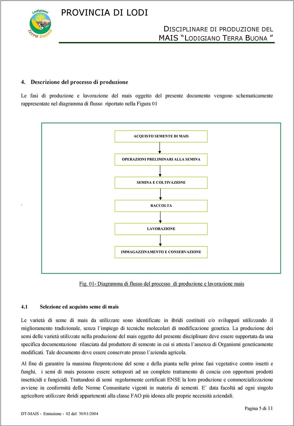 01- Diagramma di flusso del processo di produzione e lavorazione mais 4.