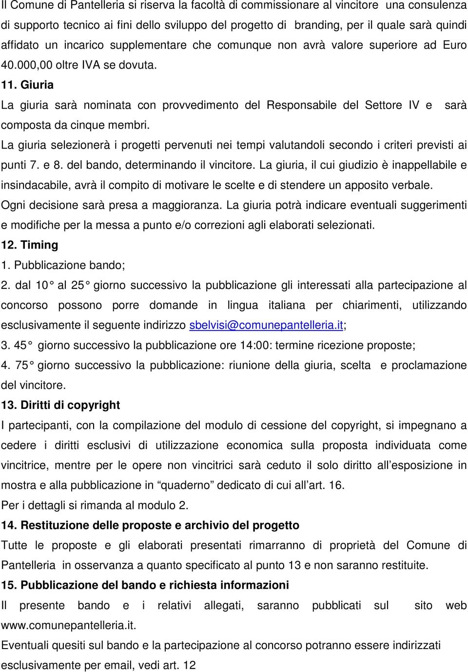 Giuria La giuria sarà nominata con provvedimento del Responsabile del Settore IV e sarà composta da cinque membri.