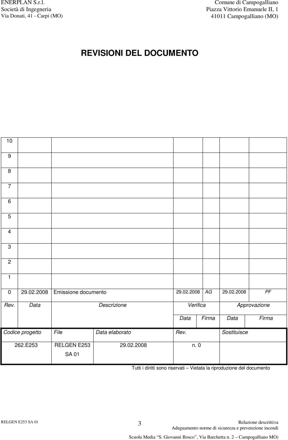 Data Descrizione Verifica Approvazione Data Firma Data Firma Codice progetto File