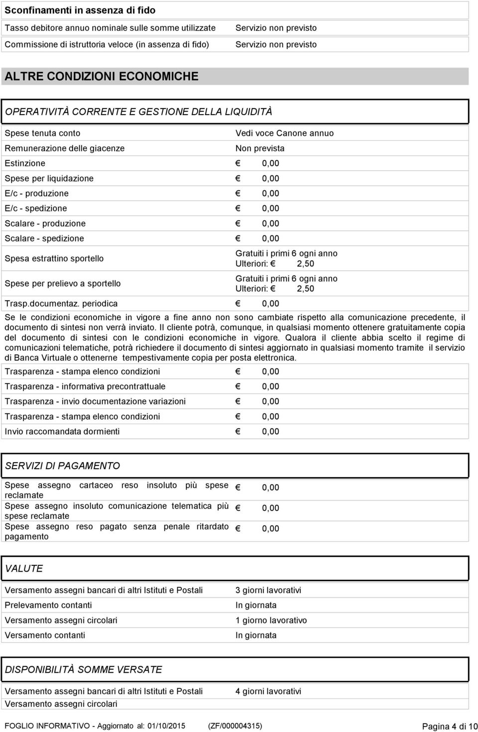 Scalare - spedizione Spesa estrattino sportello Spese per prelievo a sportello Trasp.documentaz.