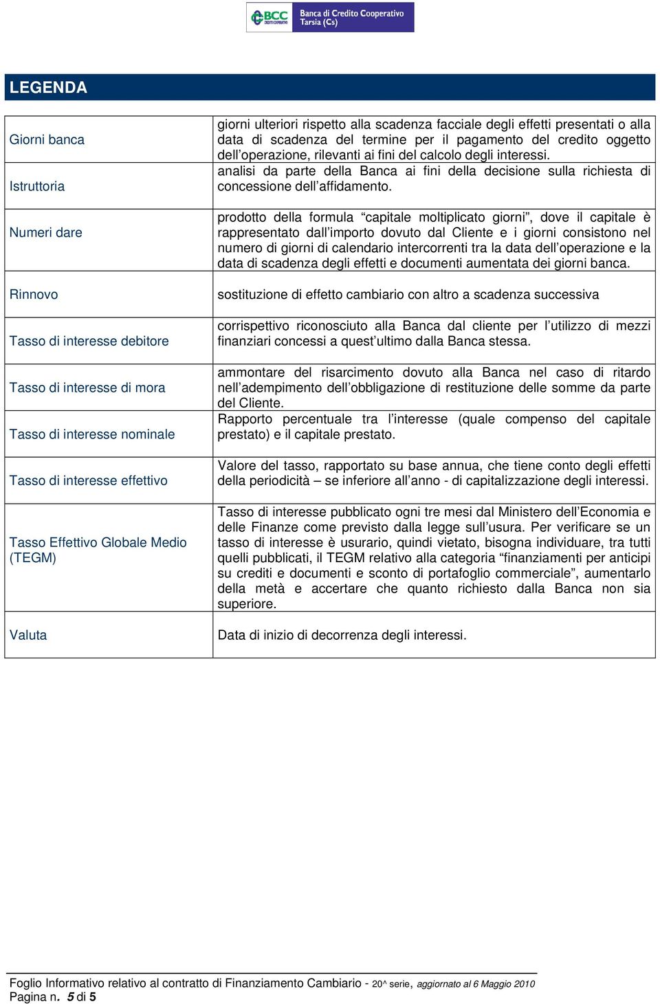 calcolo degli interessi. analisi da parte della Banca ai fini della decisione sulla richiesta di concessione dell affidamento.