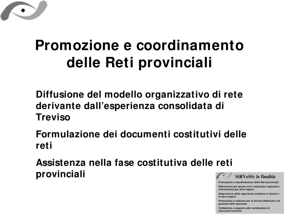 delle Reti provinciali Riferimento per scuole, enti e istituzioni regionali e interlocutore per altre regioni Osservatorio delle esperienze condotte in