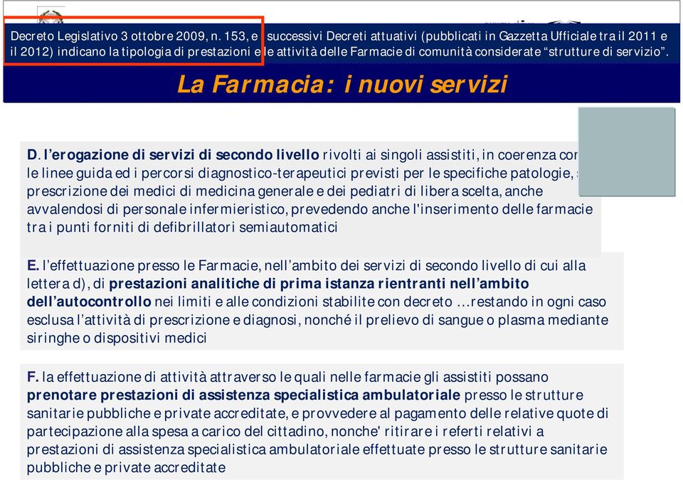 considerate strutture di servizio. La Farmacia: i nuovi servizi D.