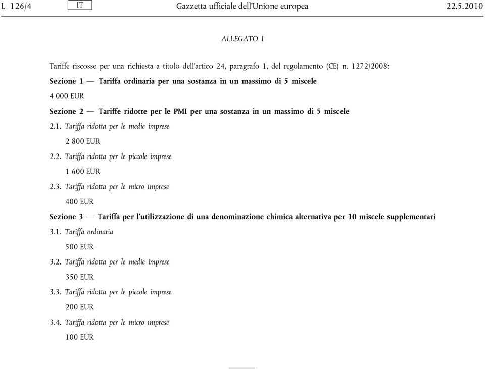 2. Tariffa ridotta per le piccole imprese 1 600 EUR 2.3.