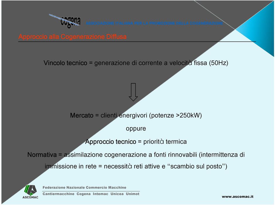 (potenze >250kW) oppure Approccio tecnico = priorità termica Normativa = assimilazione